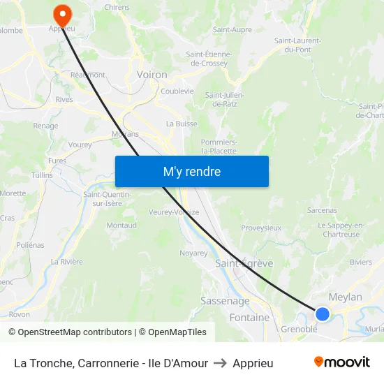 La Tronche, Carronnerie - Ile D'Amour to Apprieu map