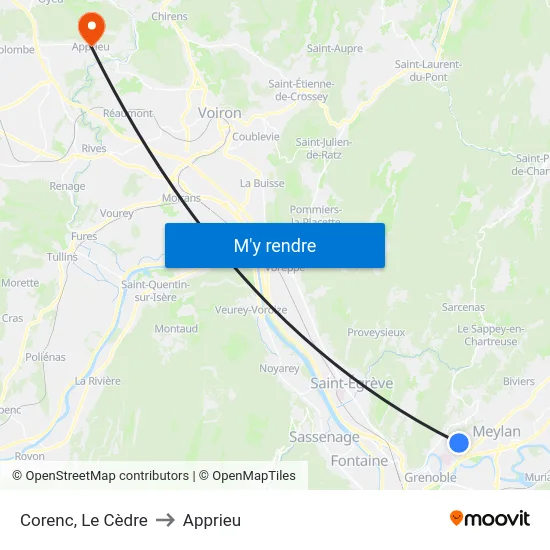 Corenc, Le Cèdre to Apprieu map