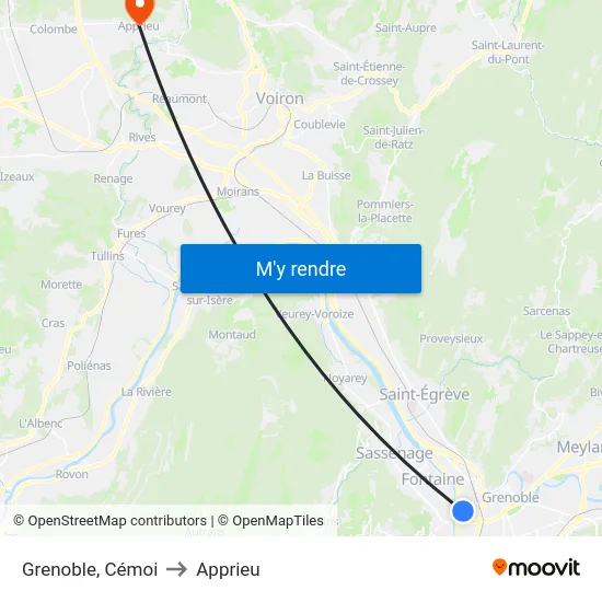 Grenoble, Cémoi to Apprieu map