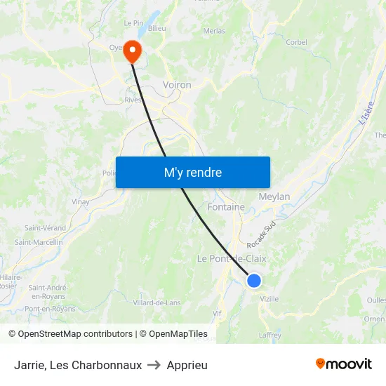 Jarrie, Les Charbonnaux to Apprieu map