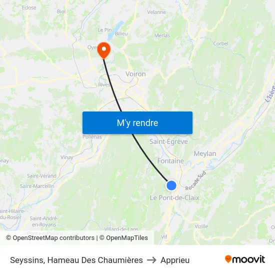Seyssins, Hameau Des Chaumières to Apprieu map