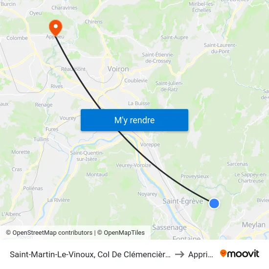 Saint-Martin-Le-Vinoux, Col De Clémencières to Apprieu map