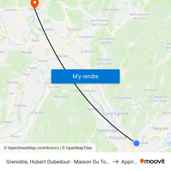 Grenoble, Hubert Dubedout - Maison Du Tourisme to Apprieu map