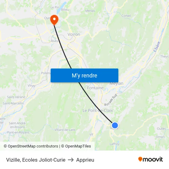 Vizille, Ecoles Joliot-Curie to Apprieu map