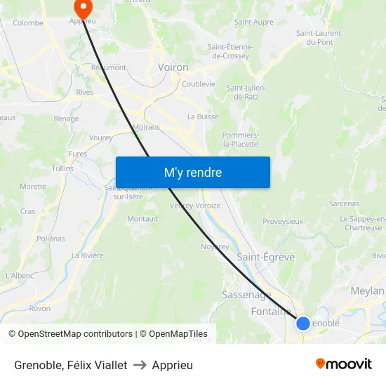 Grenoble, Félix Viallet to Apprieu map