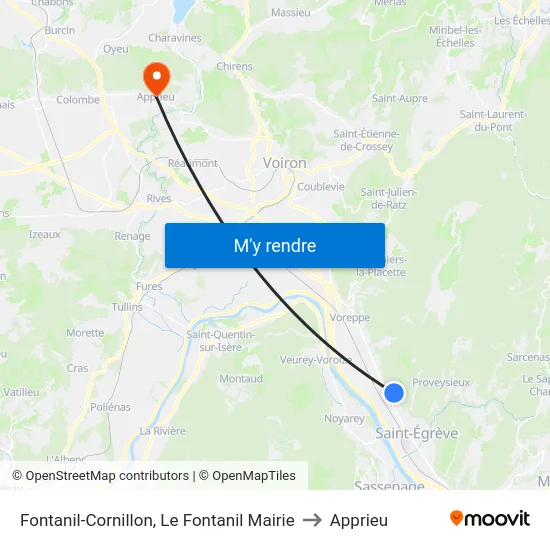 Fontanil-Cornillon, Le Fontanil Mairie to Apprieu map