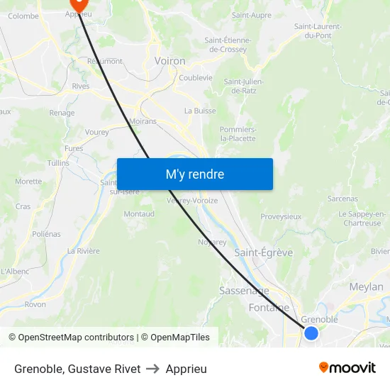 Grenoble, Gustave Rivet to Apprieu map