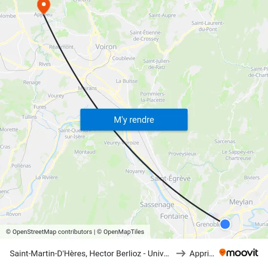 Saint-Martin-D'Hères, Hector Berlioz - Universités to Apprieu map