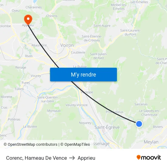 Corenc, Hameau De Vence to Apprieu map