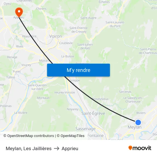 Meylan, Les Jaillières to Apprieu map