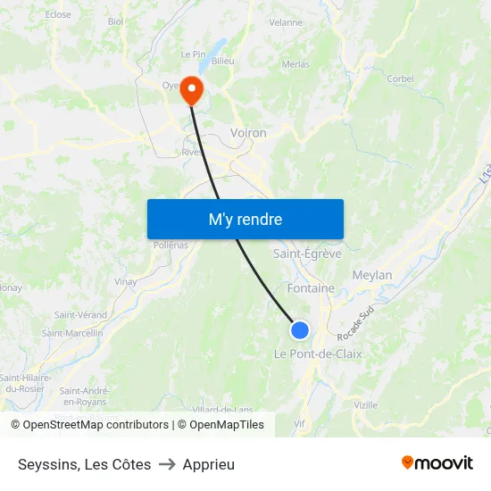 Seyssins, Les Côtes to Apprieu map