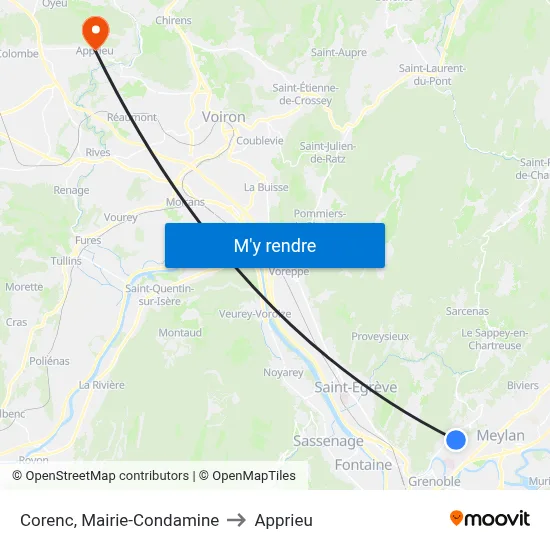 Corenc, Mairie-Condamine to Apprieu map