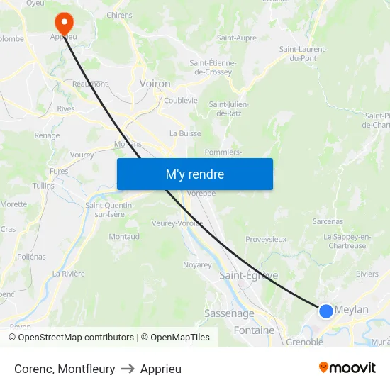 Corenc, Montfleury to Apprieu map