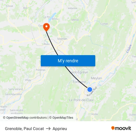 Grenoble, Paul Cocat to Apprieu map