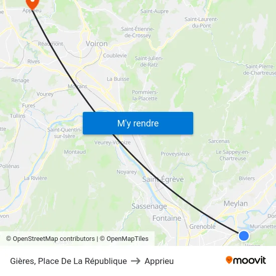 Gières, Place De La République to Apprieu map