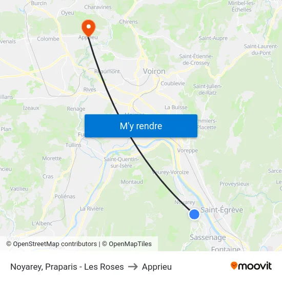 Noyarey, Praparis - Les Roses to Apprieu map