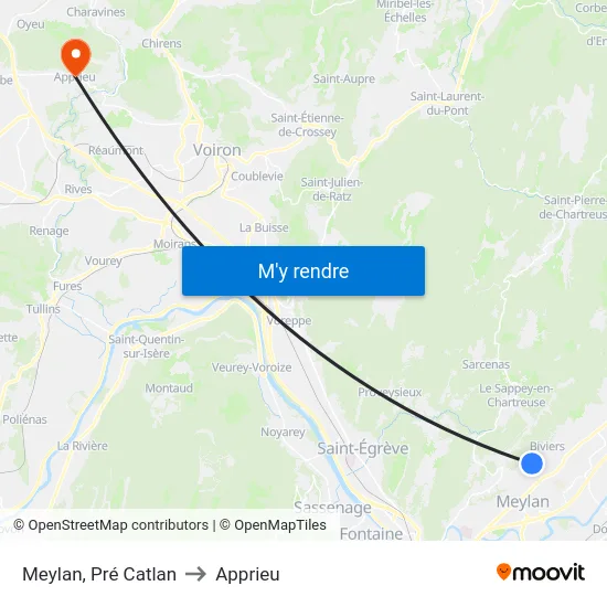 Meylan, Pré Catlan to Apprieu map