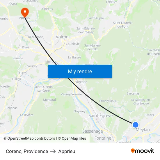 Corenc, Providence to Apprieu map