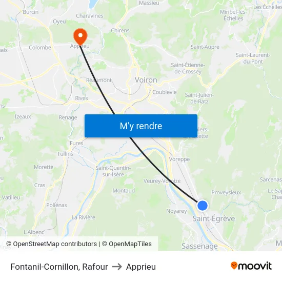 Fontanil-Cornillon, Rafour to Apprieu map