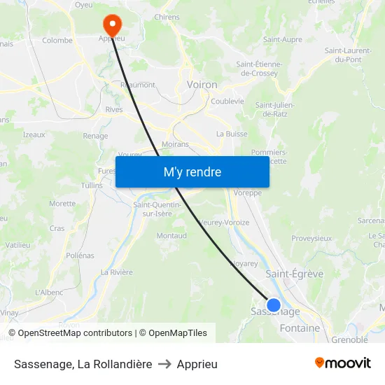 Sassenage, La Rollandière to Apprieu map