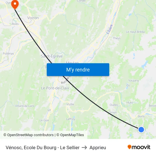 Vénosc, Ecole Du Bourg - Le Sellier to Apprieu map