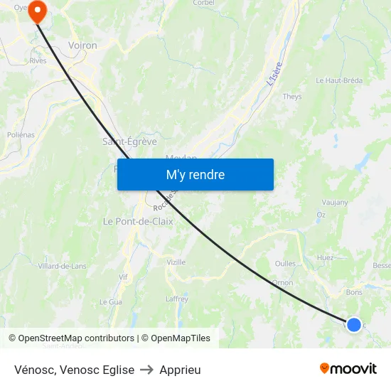 Vénosc, Venosc Eglise to Apprieu map