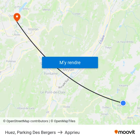 Huez, Parking Des Bergers to Apprieu map