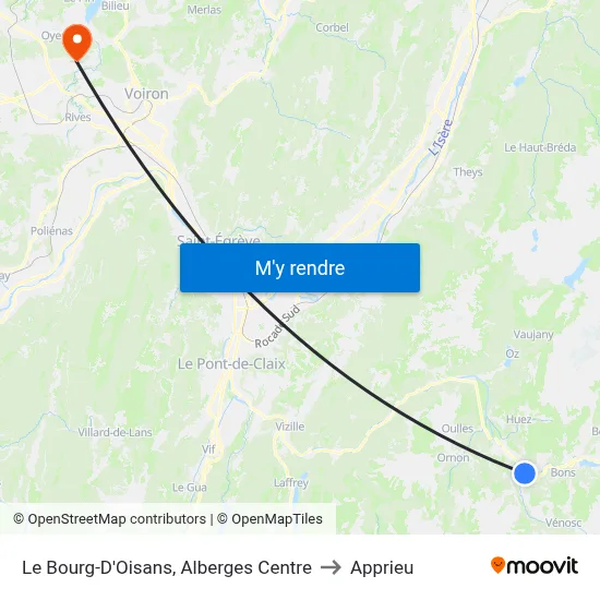 Le Bourg-D'Oisans, Alberges Centre to Apprieu map