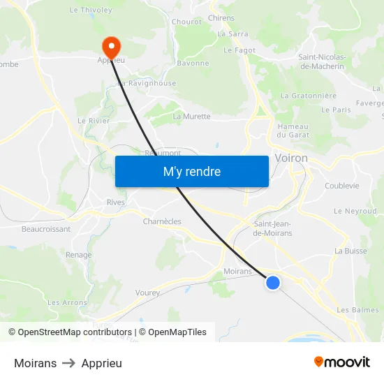 Moirans to Apprieu map