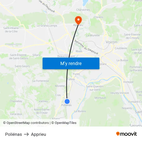 Poliénas to Apprieu map
