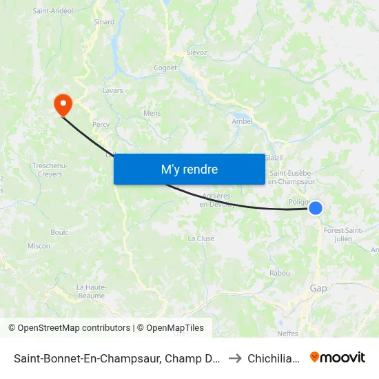 Saint-Bonnet-En-Champsaur, Champ De Foire to Chichilianne map