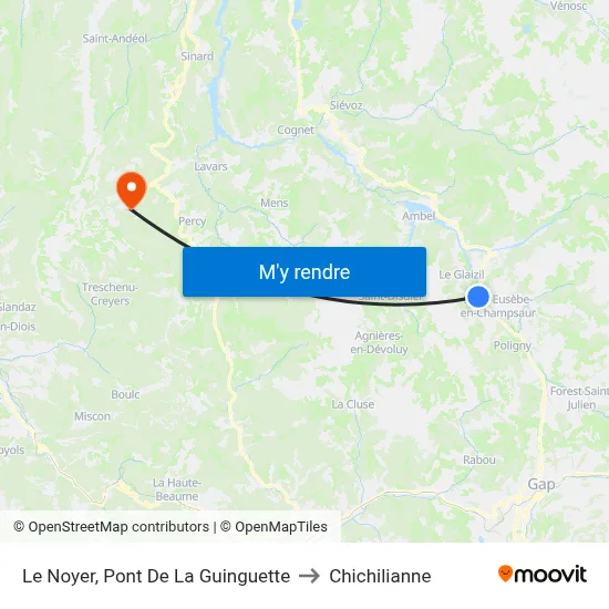 Le Noyer, Pont De La Guinguette to Chichilianne map