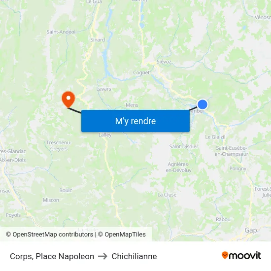 Corps, Place Napoleon to Chichilianne map