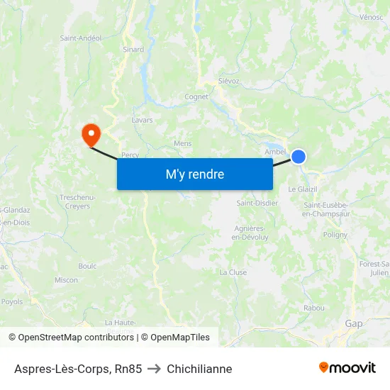 Aspres-Lès-Corps, Rn85 to Chichilianne map