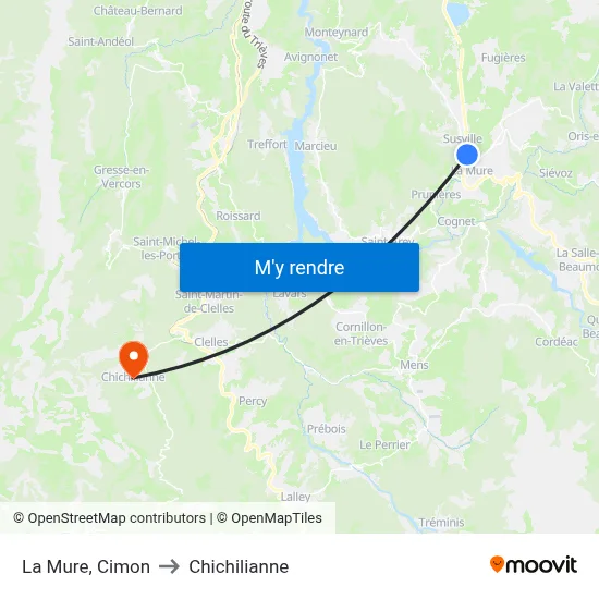 La Mure, Cimon to Chichilianne map