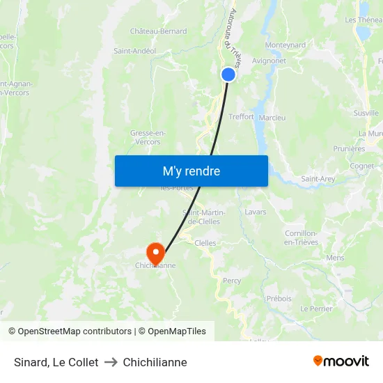 Sinard, Le Collet to Chichilianne map