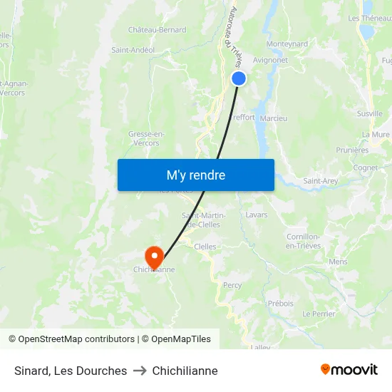Sinard, Les Dourches to Chichilianne map