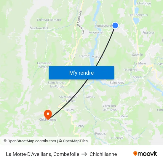 La Motte-D'Aveillans, Combefolle to Chichilianne map