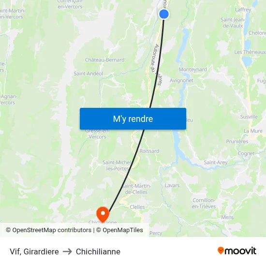 Vif, Girardiere to Chichilianne map