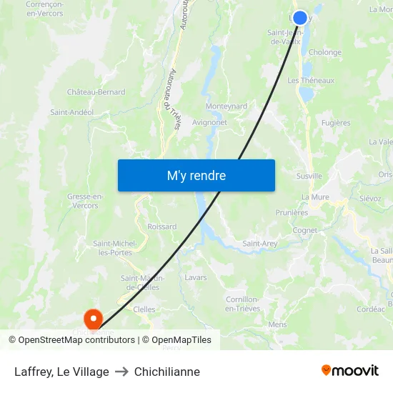 Laffrey, Le Village to Chichilianne map