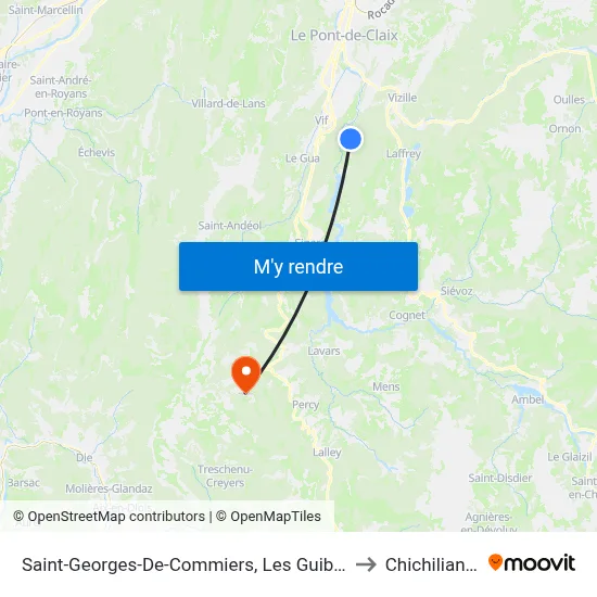 Saint-Georges-De-Commiers, Les Guiberts to Chichilianne map