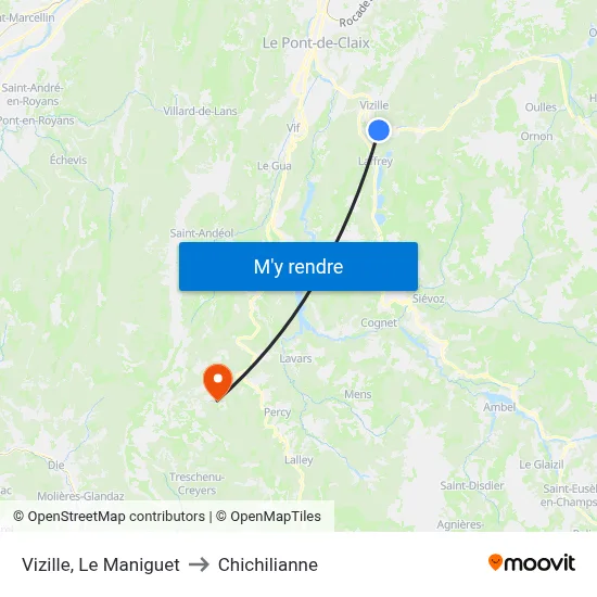 Vizille, Le Maniguet to Chichilianne map