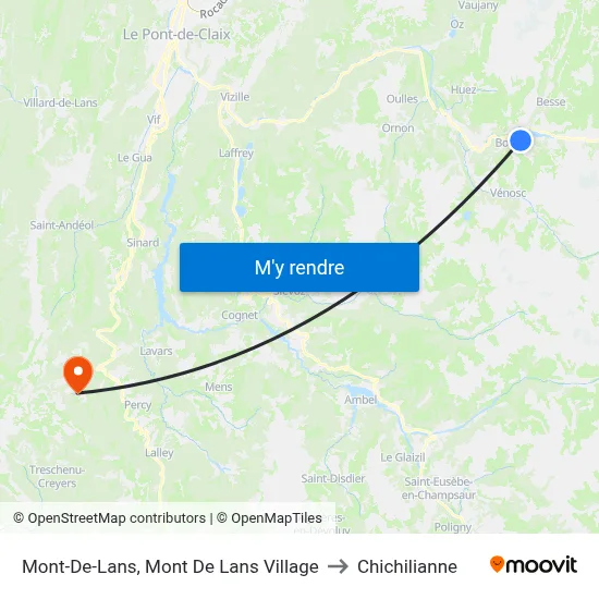 Mont-De-Lans, Mont De Lans Village to Chichilianne map