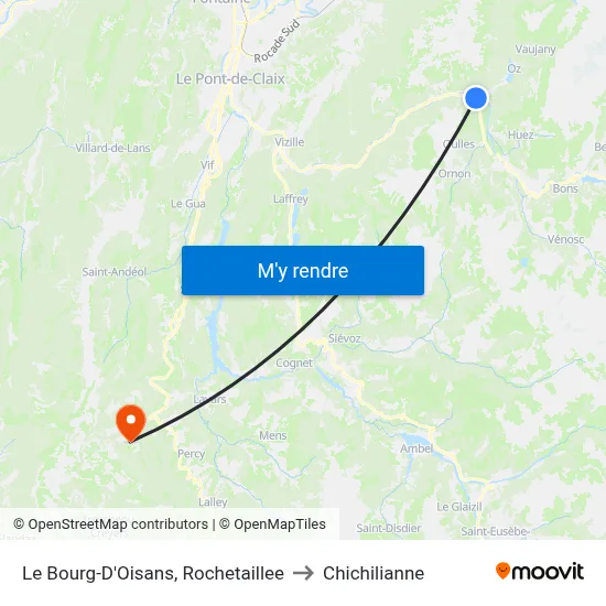 Le Bourg-D'Oisans, Rochetaillee to Chichilianne map