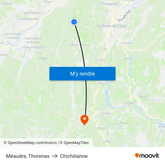 Méaudre, Thorenas to Chichilianne map