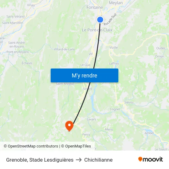 Grenoble, Stade Lesdiguières to Chichilianne map
