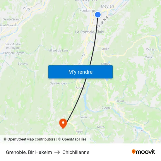 Grenoble, Bir Hakeim to Chichilianne map
