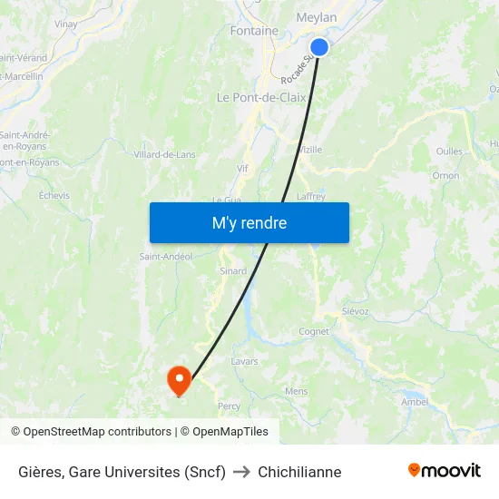 Gières, Gare Universites (Sncf) to Chichilianne map