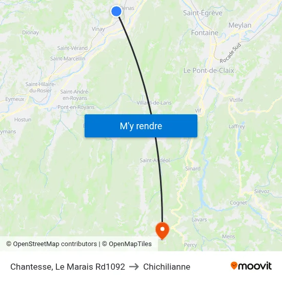 Chantesse, Le Marais Rd1092 to Chichilianne map
