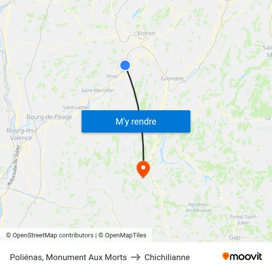 Poliénas, Monument Aux Morts to Chichilianne map